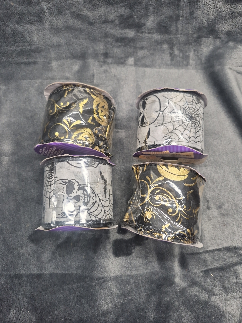 Crafters Square Lot of 4 ribbon 2.5"x108 Inch  Skulls Spiders  Ribbon Halloween